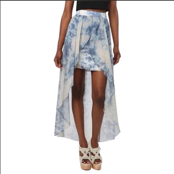UO KIMCHI BLUE Tidal Tie Dye White Ruffle High Low Chiffon Maxi Mini Skirt 6 - Picture 1 of 6